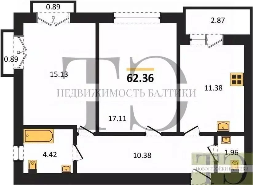2-к кв. Калининградская область, Калининград Суздальская ул., 15 ... - Фото 0