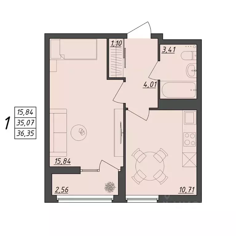 1-к кв. Волгоградская область, Волгоград ул. Алехина, 7к7 (36.35 м) - Фото 0