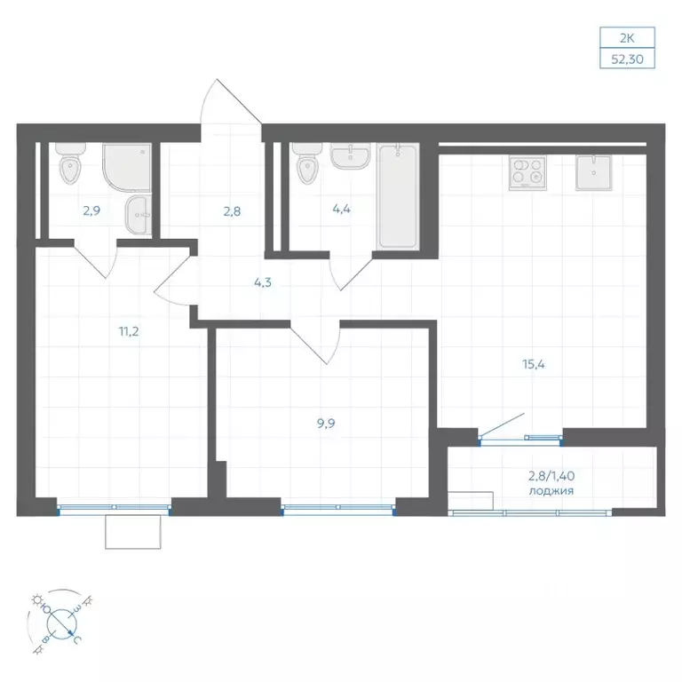 2-к кв. Челябинская область, Челябинск Клевер жилой комплекс (52.3 м) - Фото 1