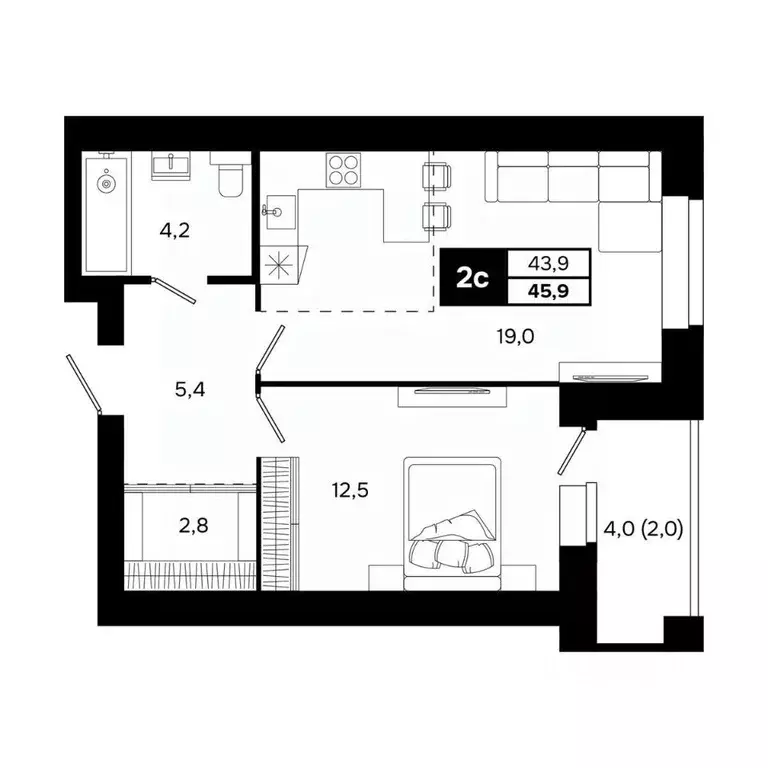 2-к кв. Новосибирская область, Кольцово рп, 5-й мкр  (45.9 м) - Фото 2