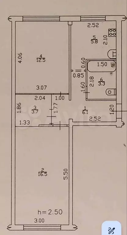 2-к. квартира, 47,9 м, 1/5 эт. - Фото 0
