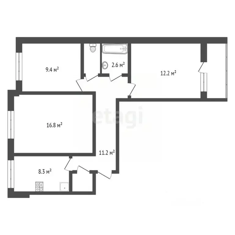 3-к кв. Калужская область, Обнинск ул. Энгельса, 4 (65.0 м) - Фото 2