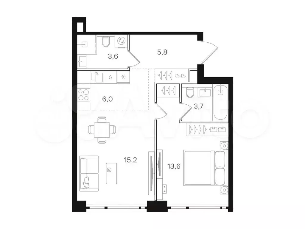 1-к. квартира, 47,9 м, 22/41 эт. - Фото 0