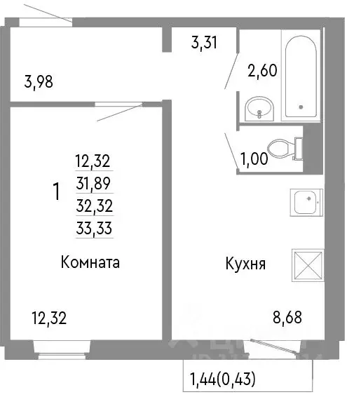 1-к кв. Челябинская область, Челябинск Нефтебазовая ул., 1к2 (32.32 м) - Фото 0