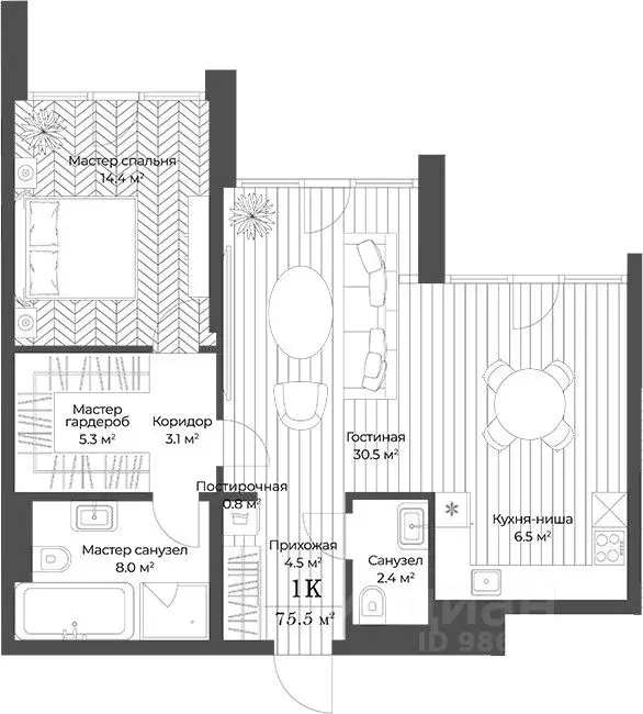 2-к кв. Москва Дербеневская наб., 27с24 (75.5 м) - Фото 1