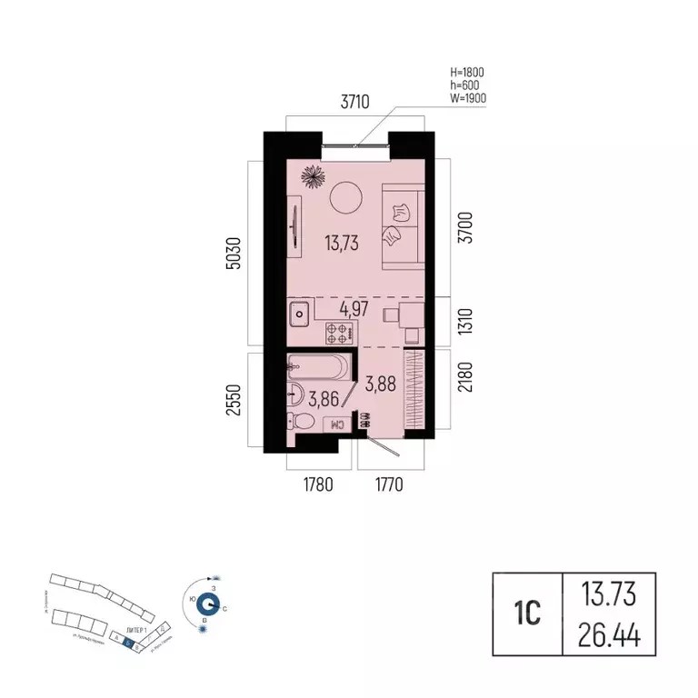 1-к кв. Башкортостан, Уфа Глумилино-1 мкр, Новатор жилой комплекс ... - Фото 0
