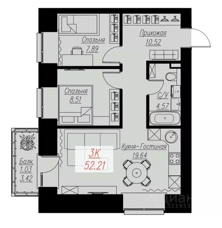 2-к кв. Красноярский край, Красноярск Семафорная ул., 441а (52.21 м) - Фото 0