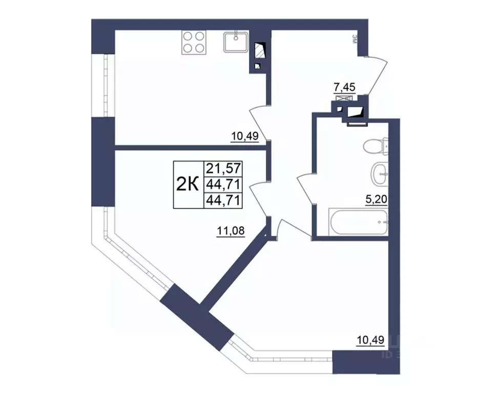 2-к кв. Башкортостан, Уфа Космос жилой комплекс, лит1 (44.8 м) - Фото 1