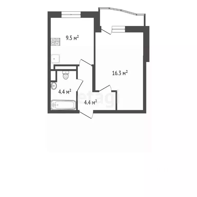 1-к кв. Калужская область, Обнинск ул. Курчатова, 27/1 (34.6 м) - Фото 2