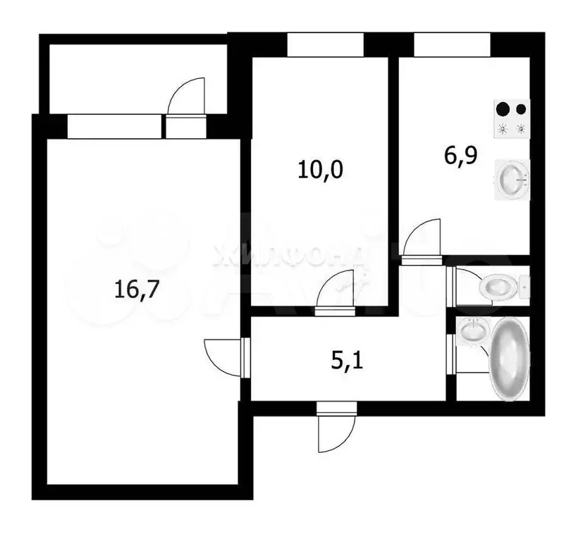 2-к. квартира, 44,7 м, 6/9 эт. - Фото 0