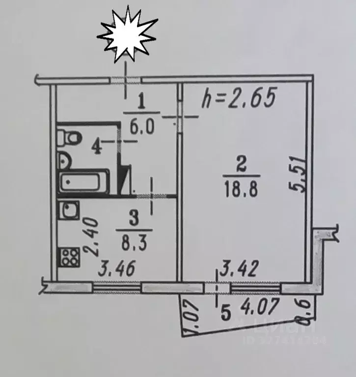 1-к кв. Омская область, Омск Братская ул., 21 (37.0 м) - Фото 2