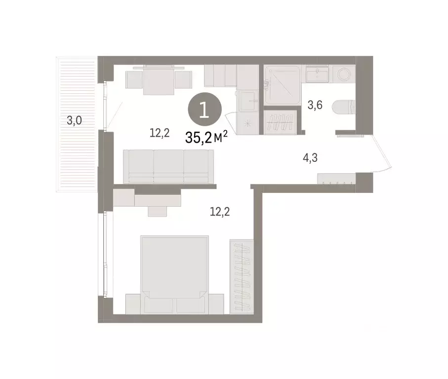 1-к кв. Пермский край, Пермь Крохалева мкр,  (35.22 м) - Фото 1