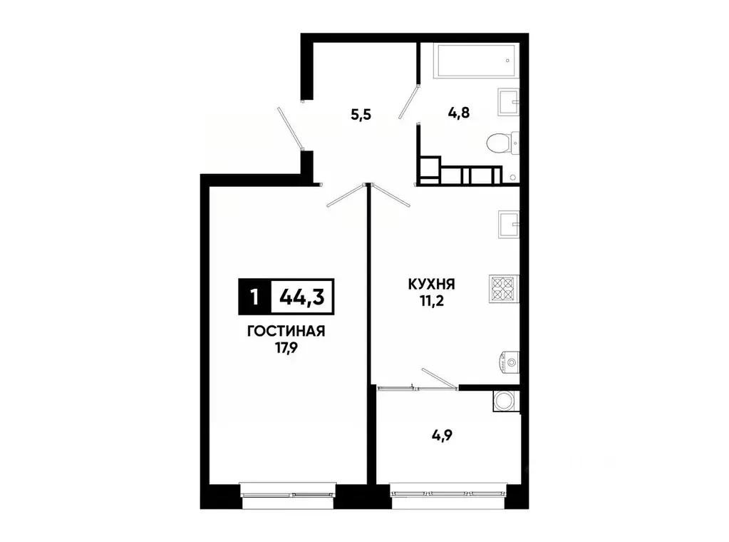 1-к кв. Ставропольский край, Ставрополь ул. Андрея Голуба, 12к8 (44.3 ... - Фото 0