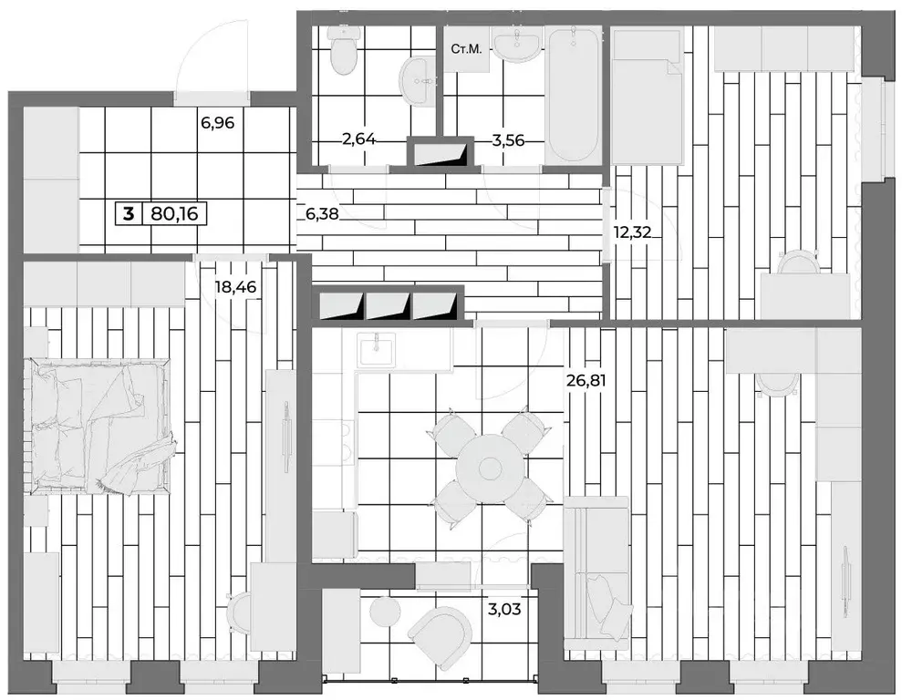 3-к кв. Орловская область, Орел Мясокомбинат мкр,  (78.65 м) - Фото 0