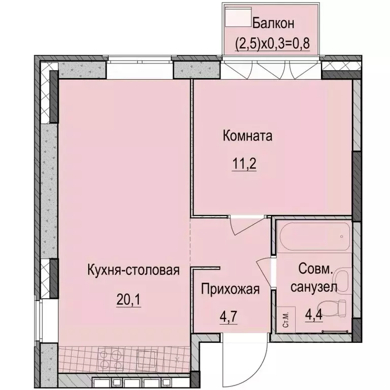 1-к кв. Татарстан, Казань Ферма-2 жилмассив,  (41.2 м) - Фото 0