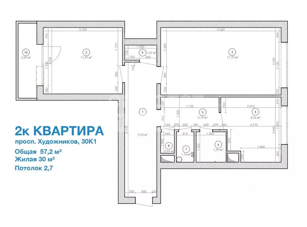 2-к кв. Санкт-Петербург просп. Художников, 30К1 (57.0 м) - Фото 2