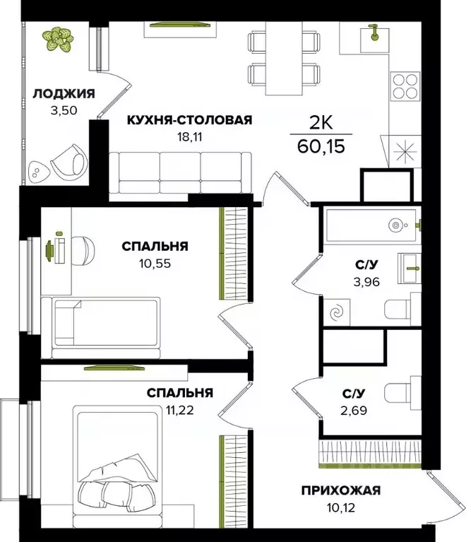 2-к кв. Тульская область, Тула ул. Академика Насоновой (60.15 м) - Фото 1