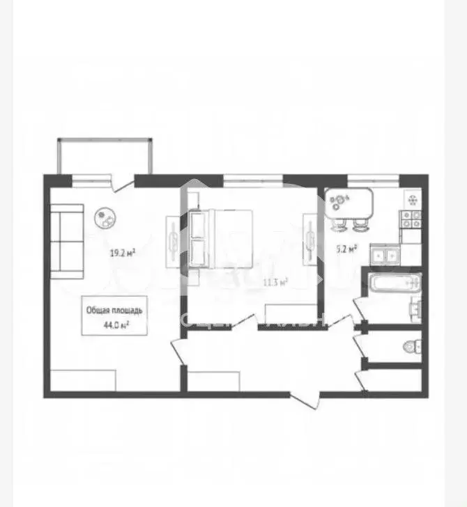 2-к. квартира, 40,8 м, 2/5 эт. - Фото 1