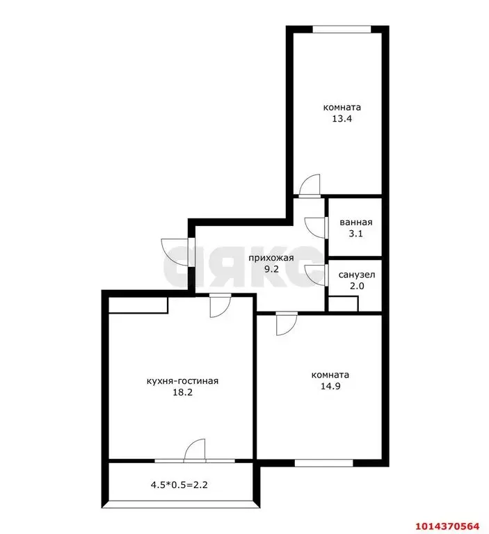 2-комнатная квартира: Краснодар, Домбайская улица, 55к6 (68 м) - Фото 0