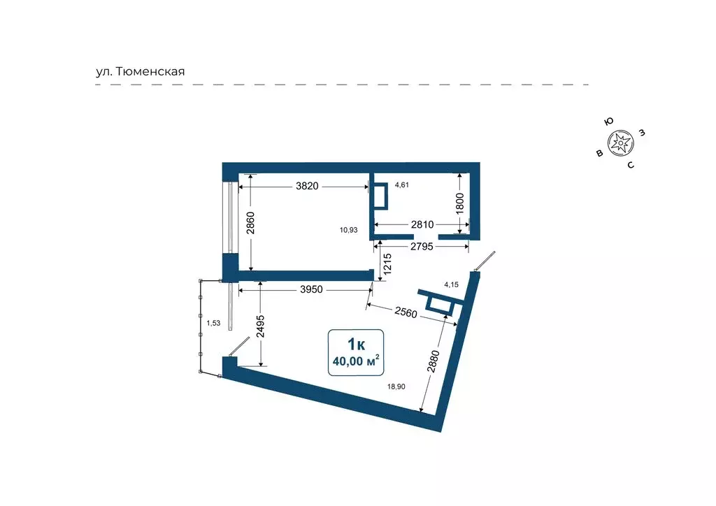 1-комнатная квартира: Дударева, ЖК Родина-2 (40 м) - Фото 1