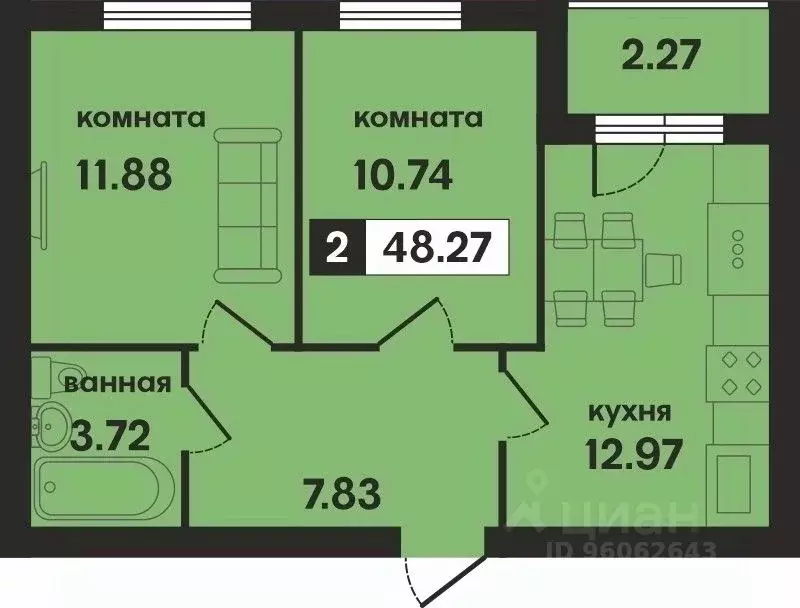 2-к кв. Владимирская область, Муром ул. 1-я Новослободская (48.27 м) - Фото 0