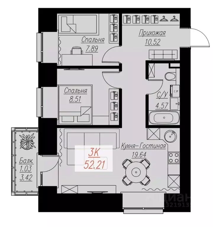 2-к кв. Красноярский край, Красноярск Семафорная ул., 441а (52.21 м) - Фото 0