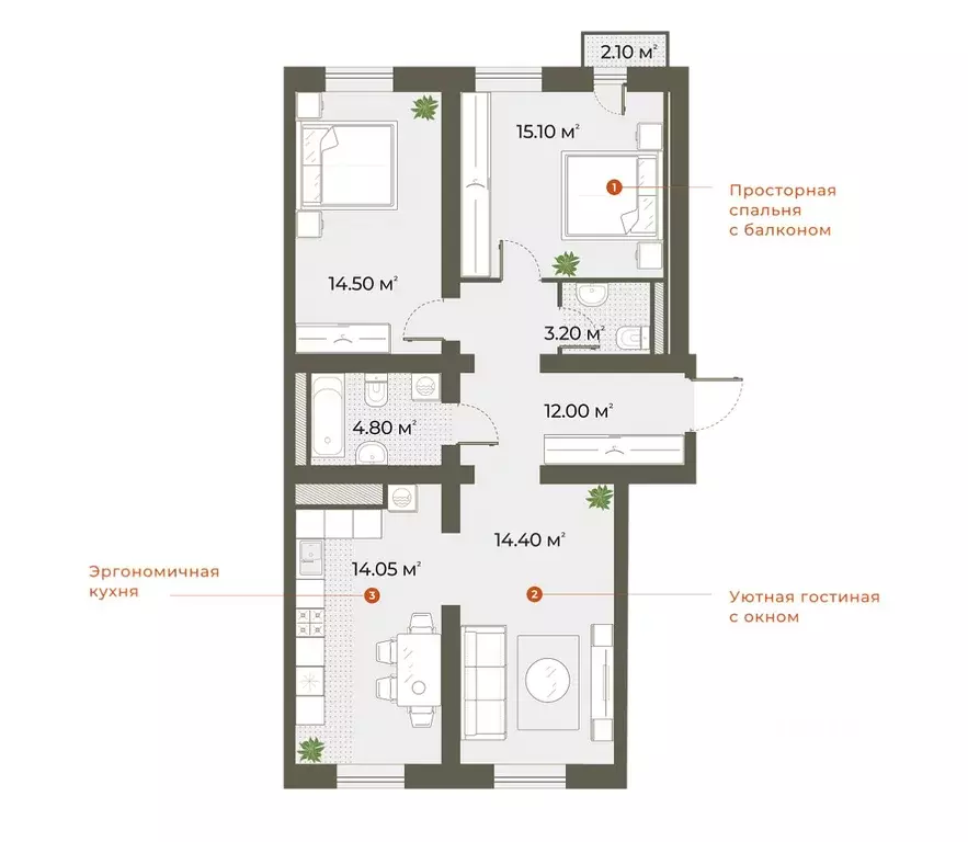 2-к кв. Санкт-Петербург Зеленогорская ул., 3 (80.1 м) - Фото 0
