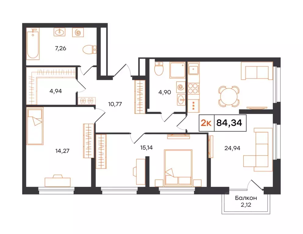 3-к кв. Тюменская область, Тюмень Полевая ул., 117к12 (84.34 м) - Фото 1
