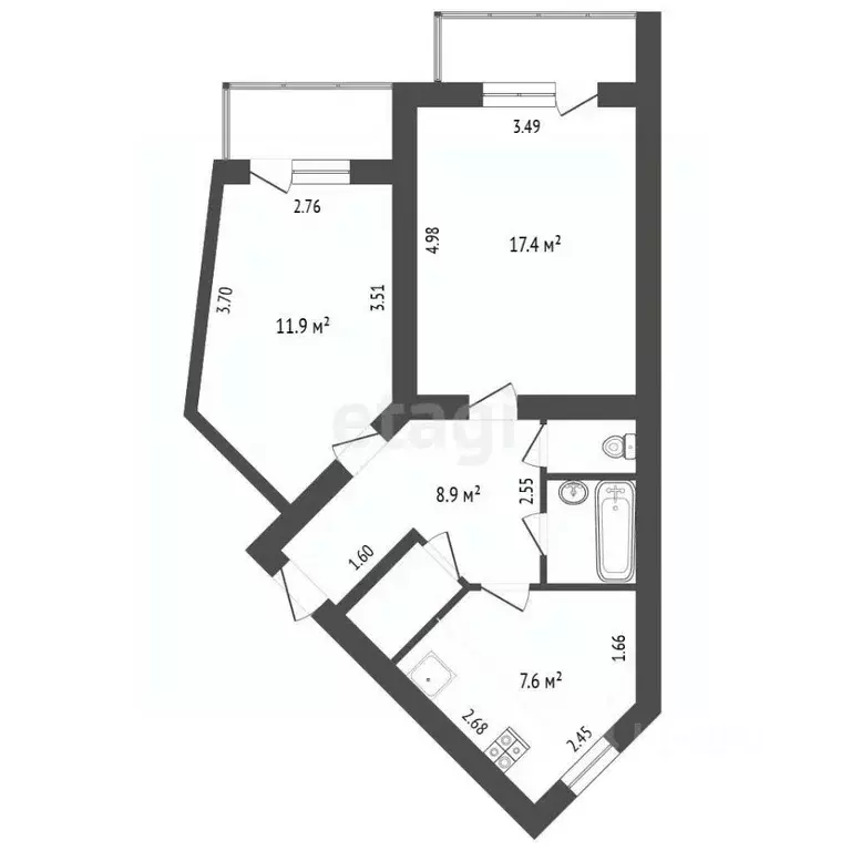 2-к кв. Крым, Бахчисарай ул. Фрунзе, 56 (50.8 м) - Фото 2