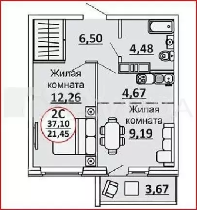 2-к. квартира, 37,1 м, 15/16 эт. - Фото 0