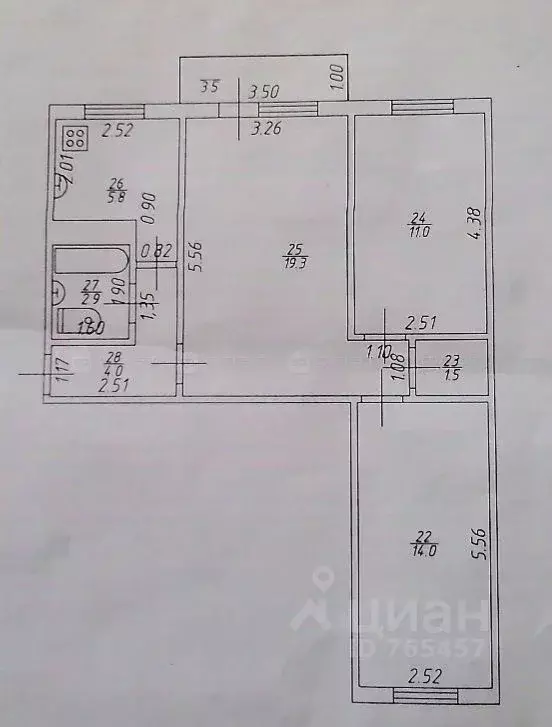 3-к кв. Татарстан, Казань ул. Гарифьянова, 28 (59.6 м) - Фото 2