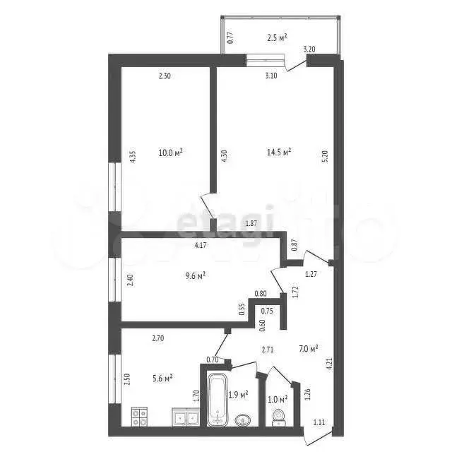 3-к. квартира, 49,4 м, 4/5 эт. - Фото 0