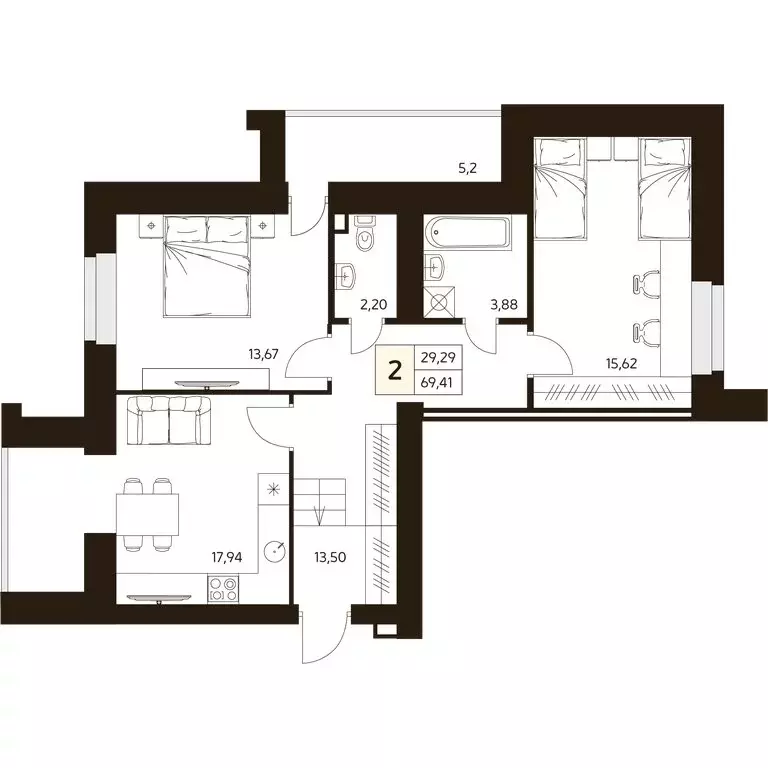 2-комнатная квартира: Уфа, улица Ахметова, 296/2 (69.2 м) - Фото 1