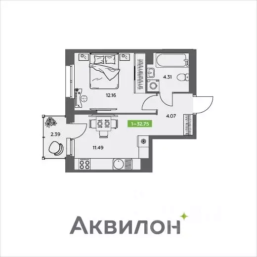 1-к кв. Архангельская область, Северодвинск  (32.75 м) - Фото 0