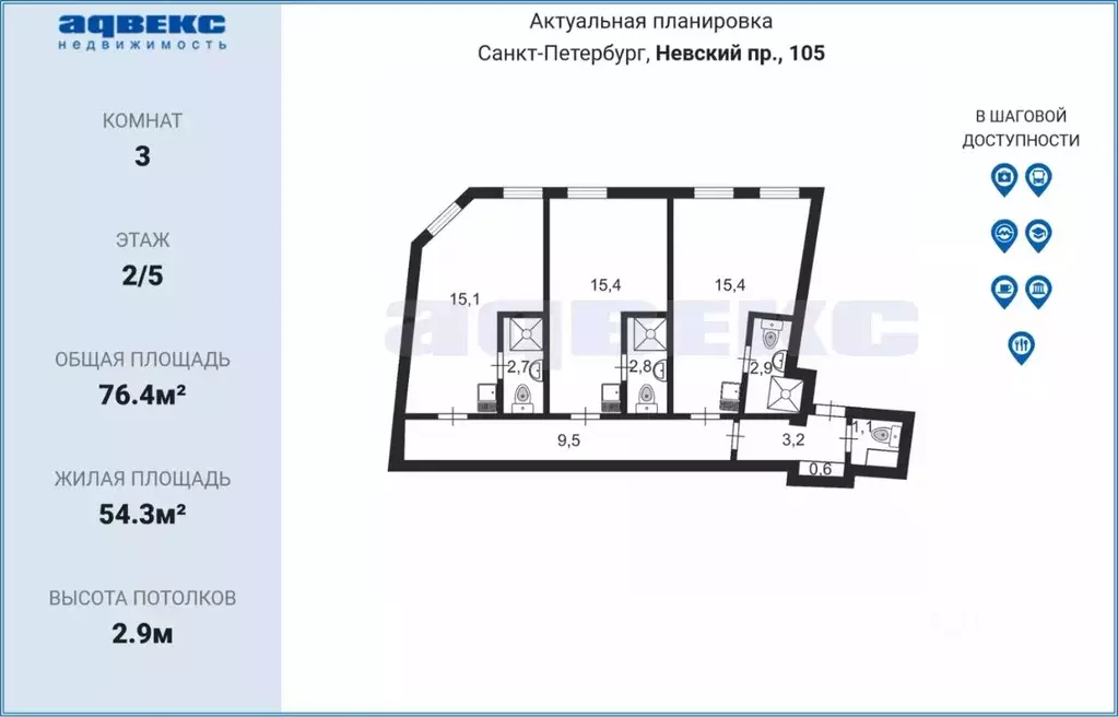 3-к кв. Санкт-Петербург Невский просп., 105 (76.4 м) - Фото 1