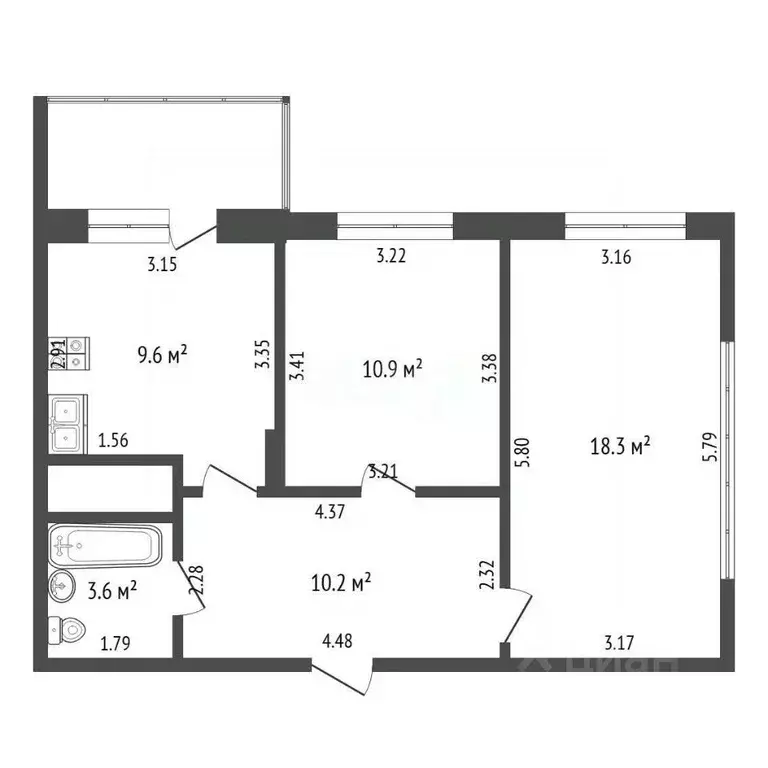 2-к кв. Чувашия, Чебоксары ул. Правая набережная Сугутки, 1 (52.6 м) - Фото 1