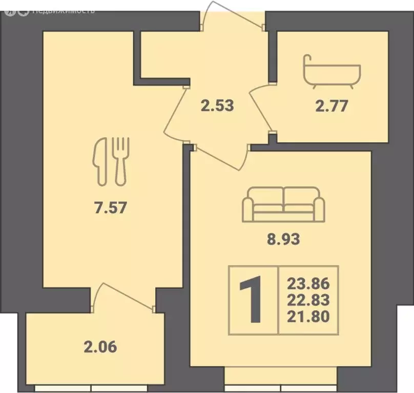 1-комнатная квартира: Пионерский, улица Гептнера, 17 (23.86 м) - Фото 0