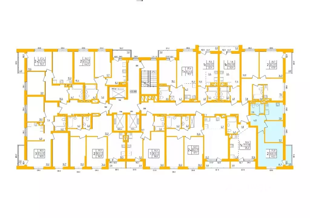 2-к кв. Башкортостан, Уфа Инорс-4Б мкр, Акварель жилой комплекс (42.1 ... - Фото 2