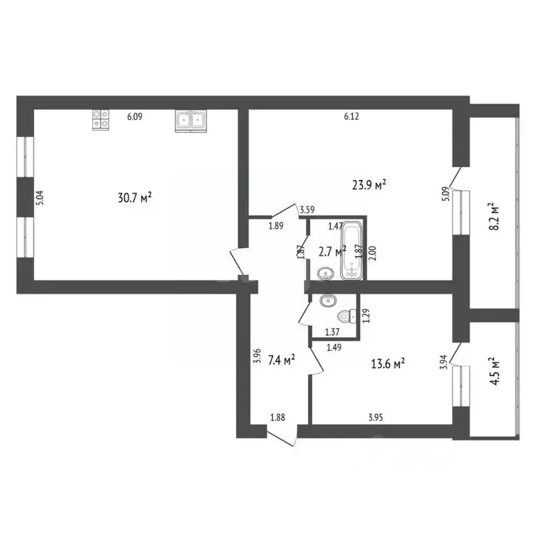 2-к кв. Тюменская область, Тюмень Солнечный проезд, 7 (83.4 м) - Фото 2
