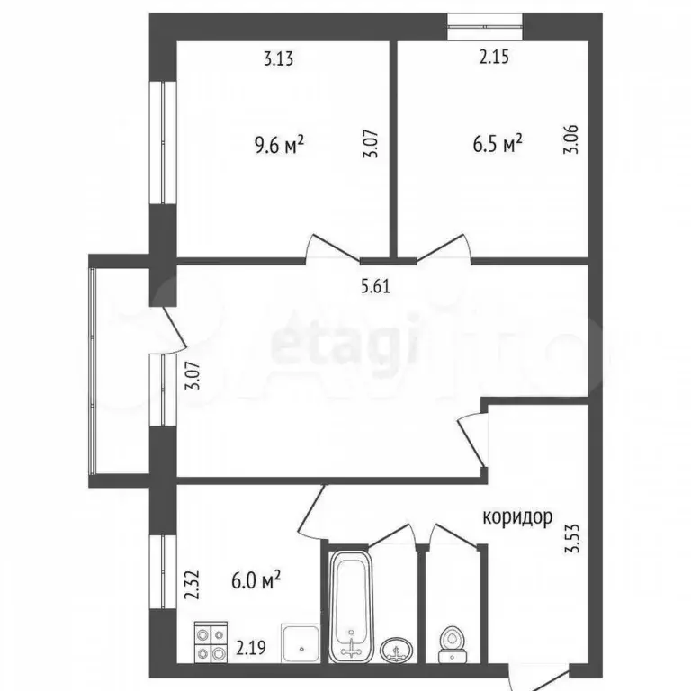 3-к. квартира, 46,7 м, 3/5 эт. - Фото 0
