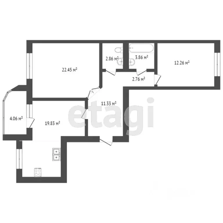 2-к кв. Ханты-Мансийский АО, Сургут Югорская ул., 42/1 (77.4 м) - Фото 1