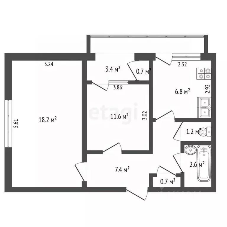 2-к кв. Севастополь ул. Хрусталева, 83 (53.1 м) - Фото 2