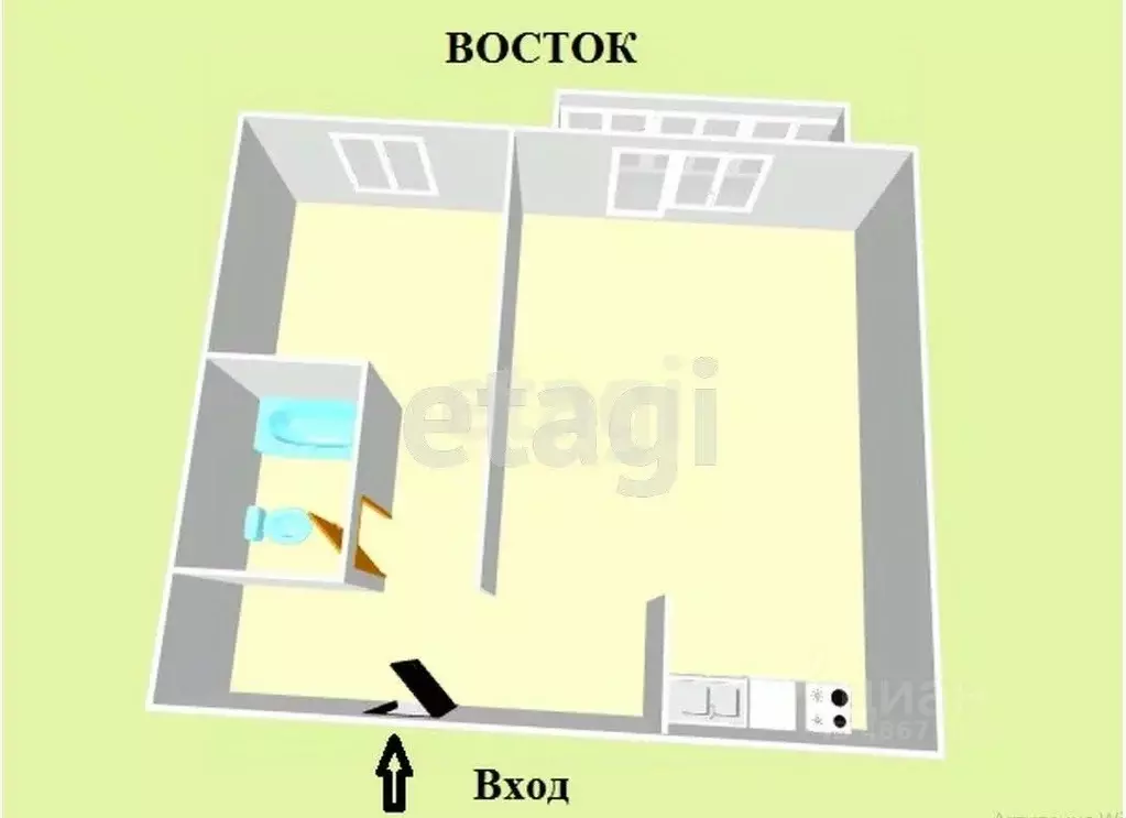 1-к кв. Сахалинская область, Южно-Сахалинск Украинская ул., 22А (30.4 ... - Фото 1