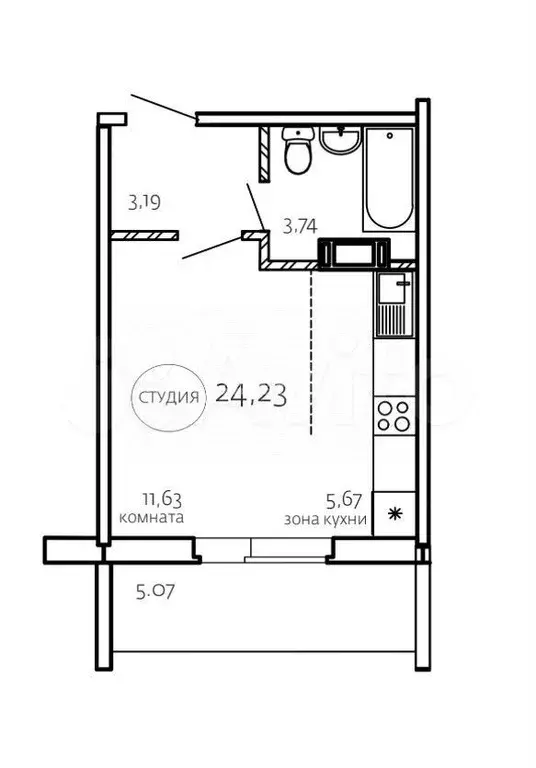 Квартира-студия, 24,2 м, 6/10 эт. - Фото 0