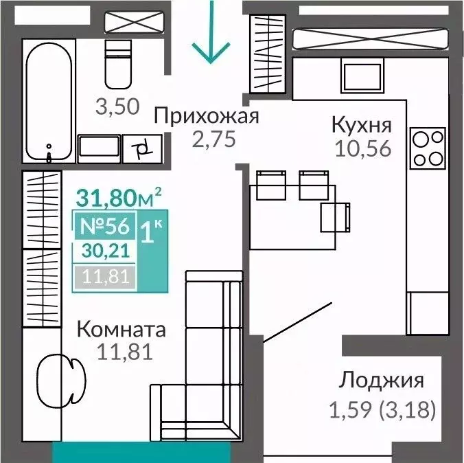1-к кв. Крым, Симферополь Крымская роза мкр,  (30.21 м) - Фото 0
