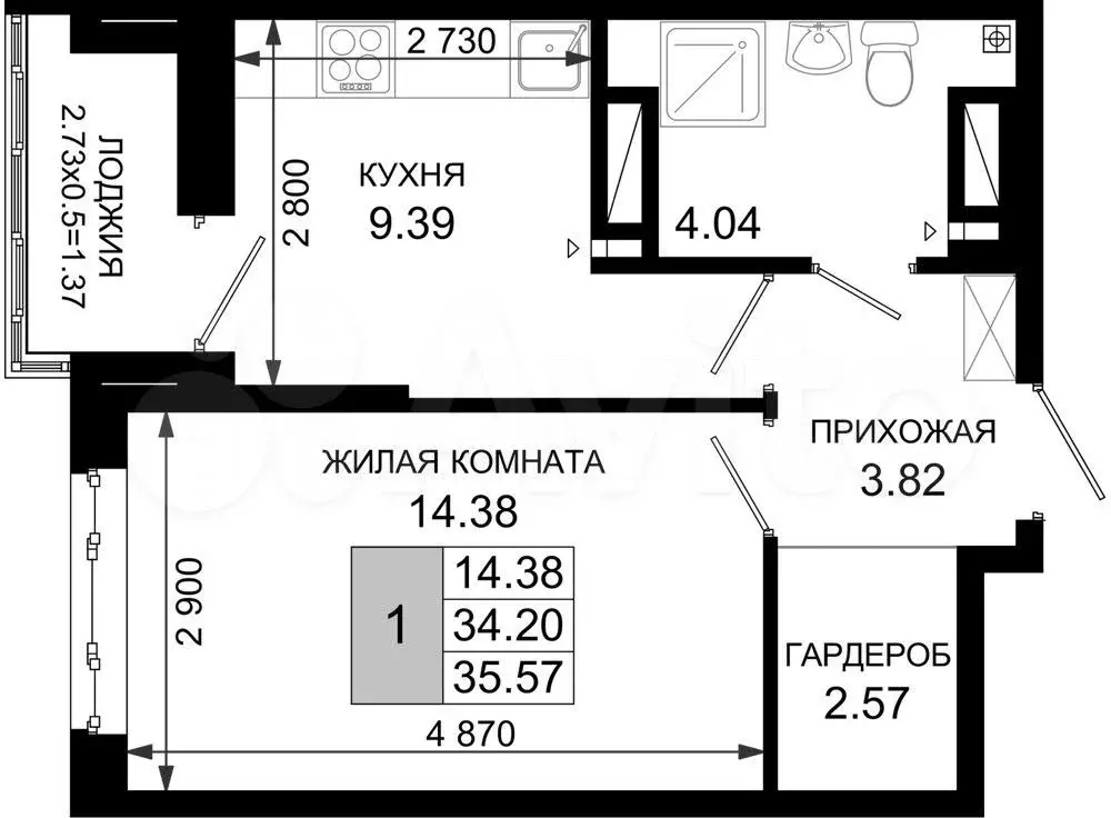 1-к. квартира, 35 м, 7/12 эт. - Фото 0
