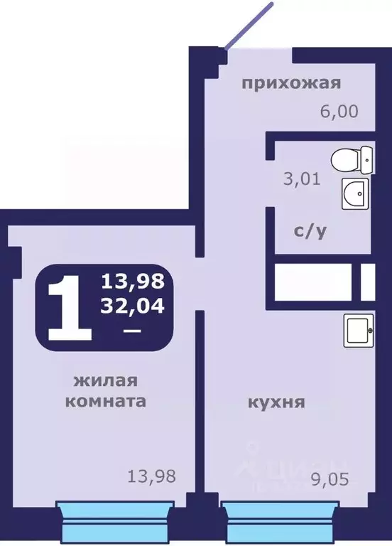1-к кв. Красноярский край, Красноярск ул. Шевченко, 1 (32.04 м) - Фото 0
