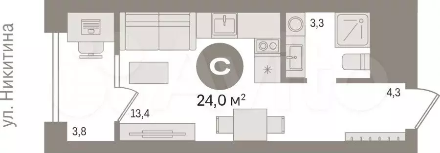 Квартира-студия, 21,9 м, 16/17 эт. - Фото 1