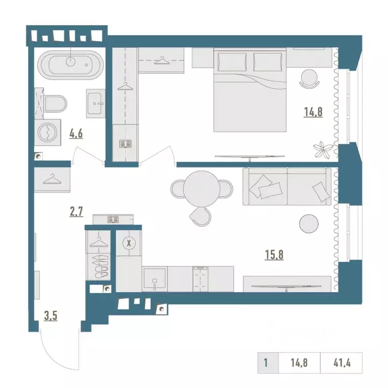 1-к кв. Башкортостан, Уфа Родина Парк жилой комплекс (41.4 м) - Фото 1