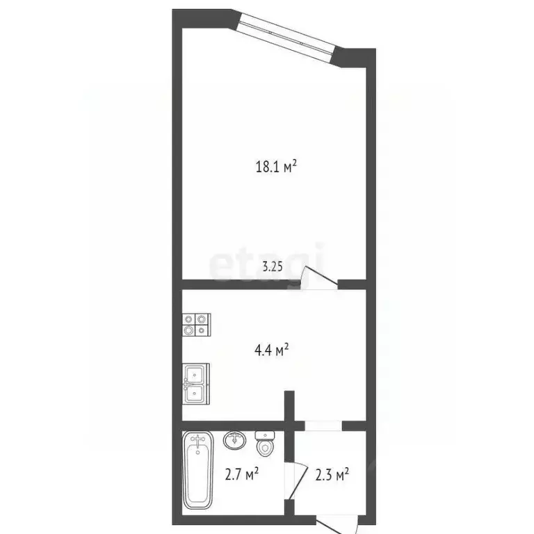 Студия Ханты-Мансийский АО, Сургут Югорская ул., 42 (27.5 м) - Фото 1